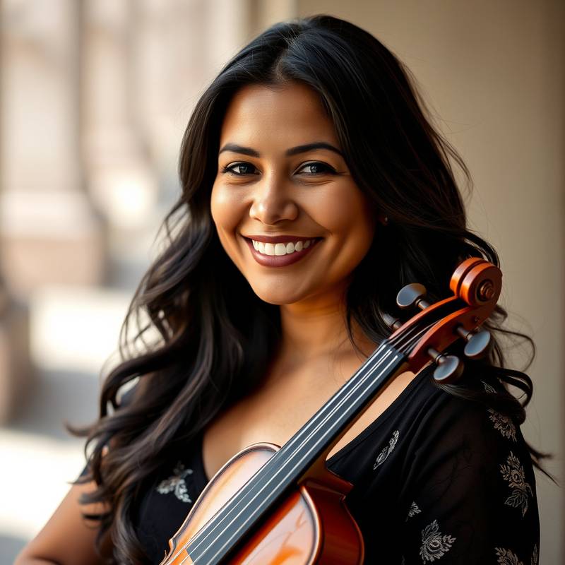 Profile picture of Maria Rodriguez, a smiling woman with dark hair holding a violin.